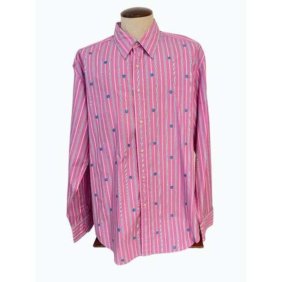 Robert Graham The Freshly Laundered Pink stripe & Embroidered Shirt XXL - Picture 1 of 8